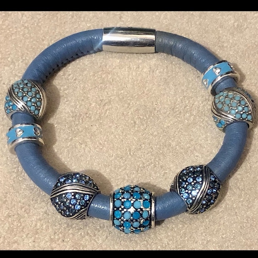 Brighton Americana turquoise bead Swirls of crystals & silver Retired - Picture 7 of 7